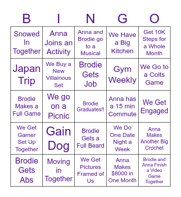 Brodie and Anna's 2026 BINGO Card