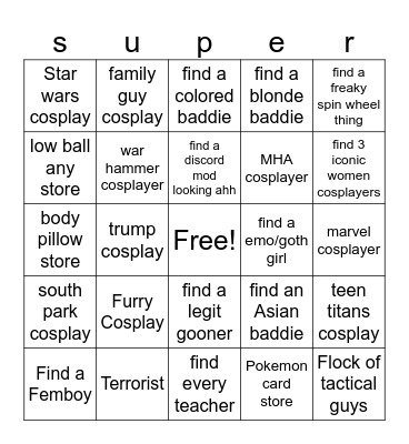 Supernova Bingo Card