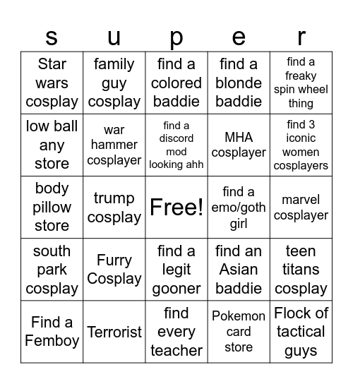 Supernova Bingo Card