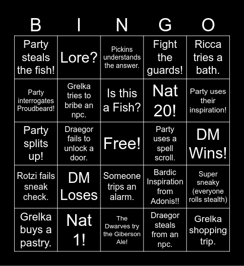 Fishing Dreams: Session 19 Bingo Card