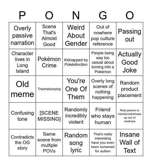 Pokéumans Spinoff Bingo Card