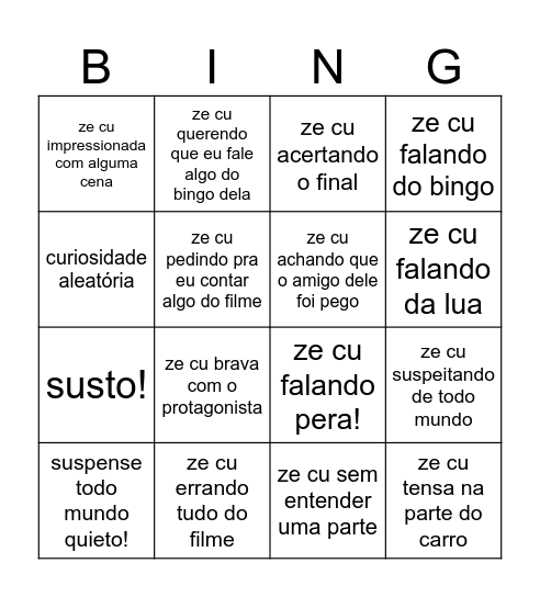 poaranoia ze cu perde Bingo Card