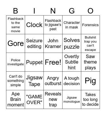 Saw Bingo Card
