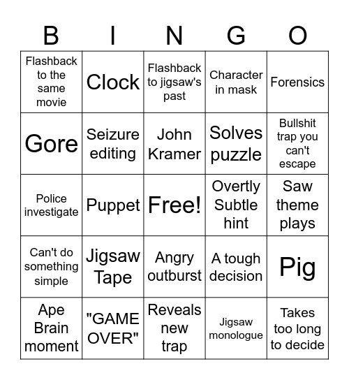 Saw Bingo Card