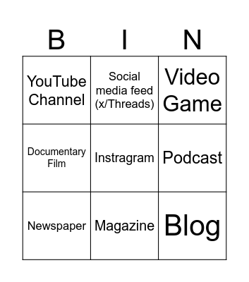 If you were a media, what would you be? Bingo Card