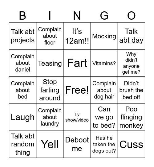 Papa at Bedtime Bingo Card