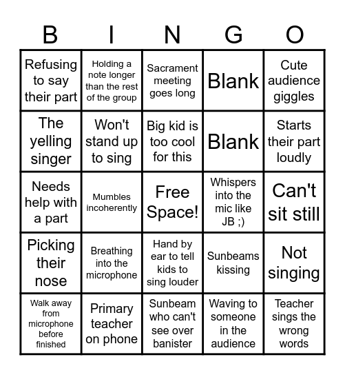 Primary Program Bingo Card