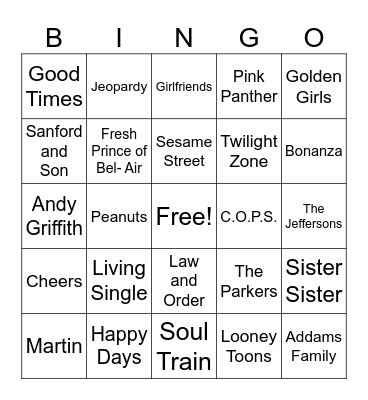 TV Show Theme Songs Bingo Card