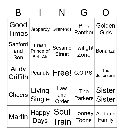 TV Show Theme Songs Bingo Card