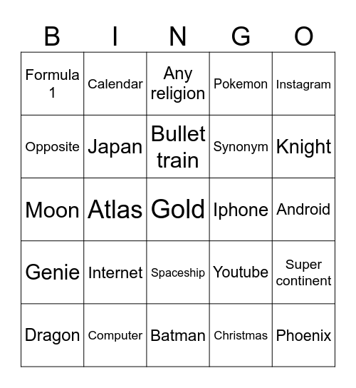 Infinite Craft Bingo Card