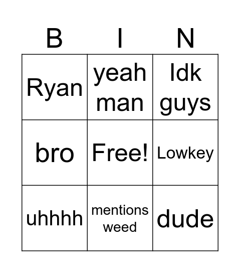 Jacob BINGO Card