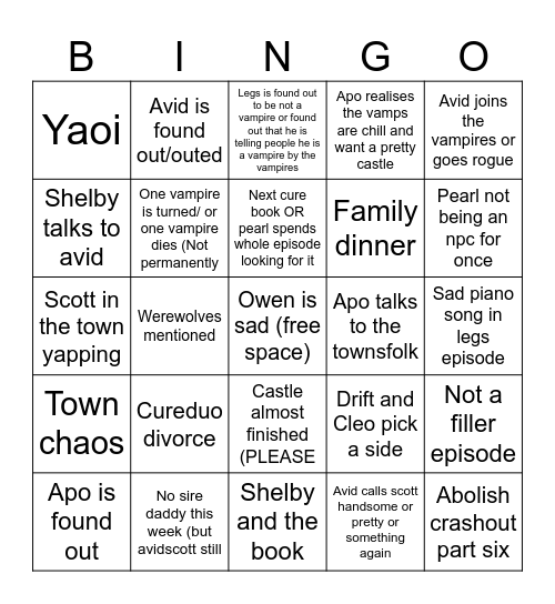 Vampires ep 5 bingo Card