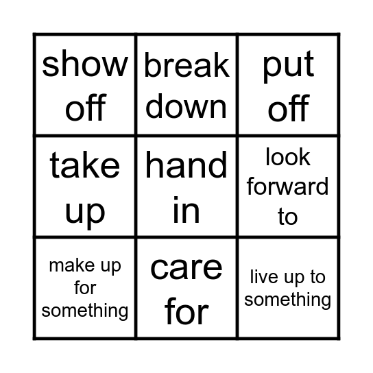 Phrasal verbs Bingo Card