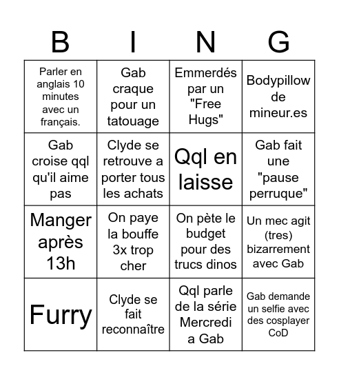 Comic Con Bruxelles Bingo Card