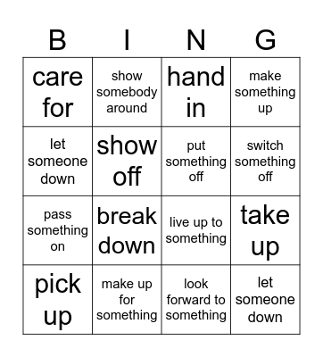 Phrasal verbs Bingo Card
