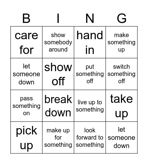 Phrasal verbs Bingo Card
