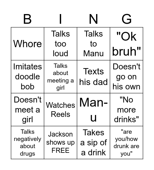 Jackson Bingo Card