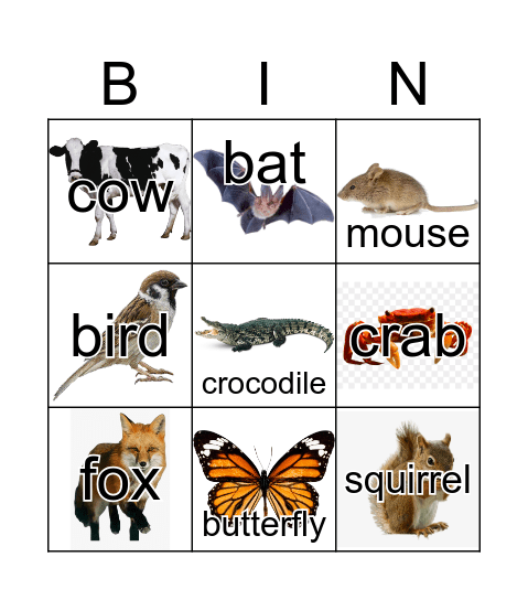 Animals Bingo Card