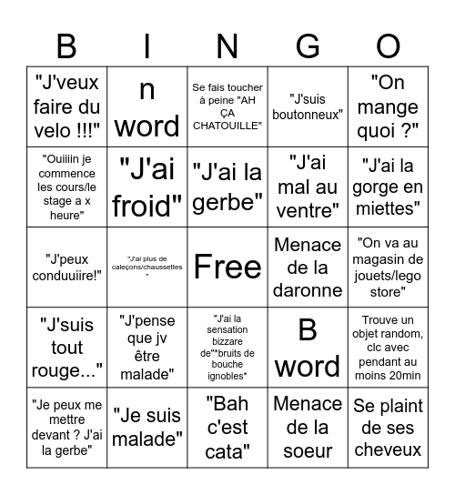 Weekend/Vacances avec Rémi Bingo Card