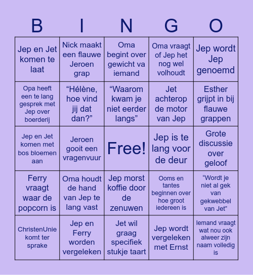 Oma’s verjaardag Bingo Card