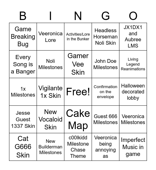 G666 Update Bingo Card Bingo Card