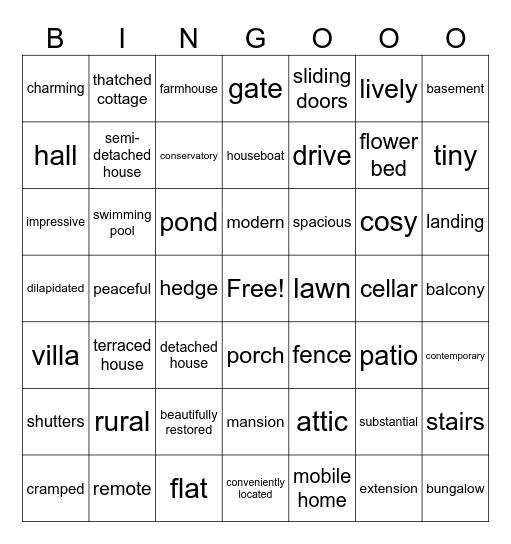 Houses and homes inter Bingo Card