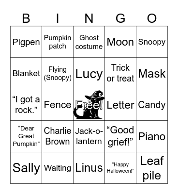 The Great Pumpkin Bingo Card
