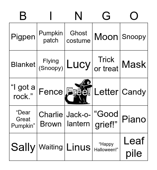 The Great Pumpkin Bingo Card