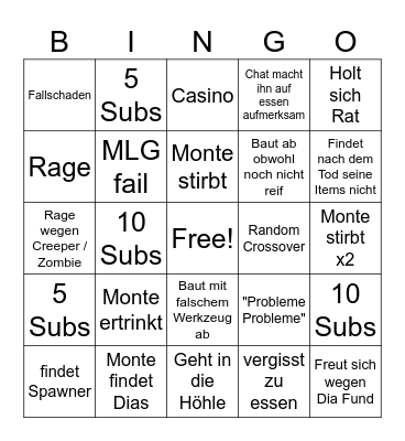 Minecraft Bingo Card