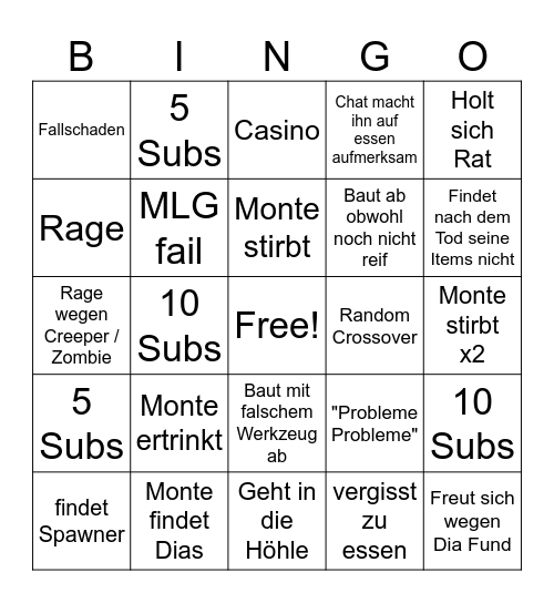 Minecraft Bingo Card