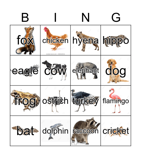 Animal Bingo Card