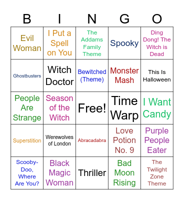 Halloween Musical Bingo Card
