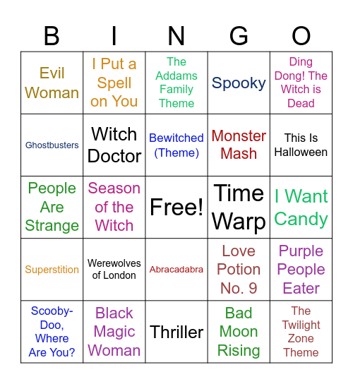 Halloween Musical Bingo Card
