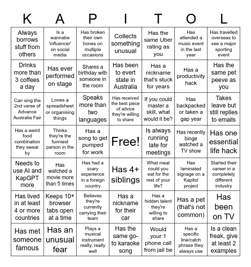 Get to know everyone BINGO Card