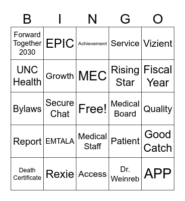 Medical Staff Bingo Card