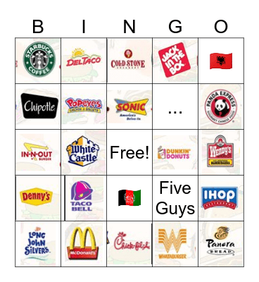 Fast Food Bingo Card