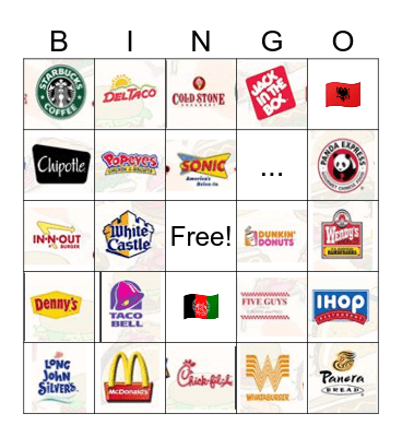 Fast Food Bingo Card
