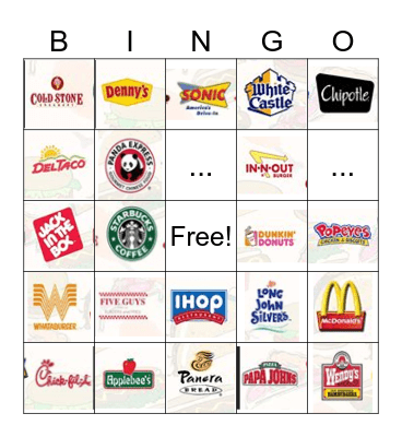 Fast Food Bingo Card
