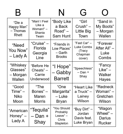 COUNTRY Bingo Card