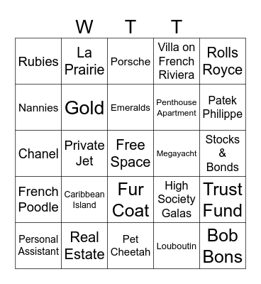 SPOILED GIRL BINGO Card