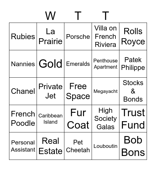 SPOILED GIRL BINGO Card