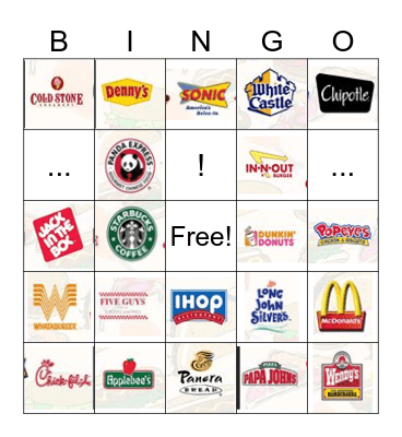 Fast Food Bingo Card