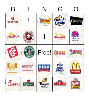 Fast Food Bingo Card