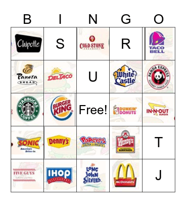 Fast Food Bingo Card