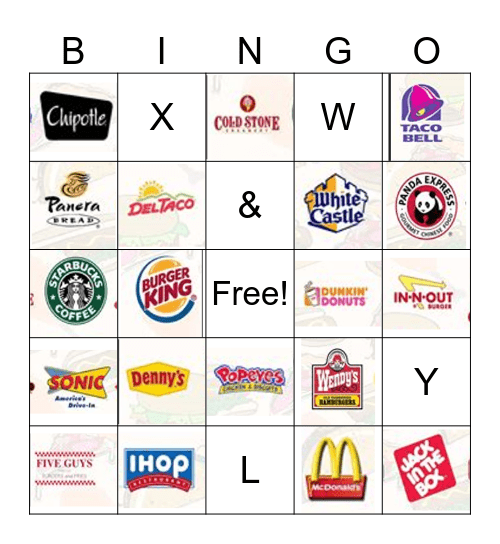 Fast Food Bingo Card