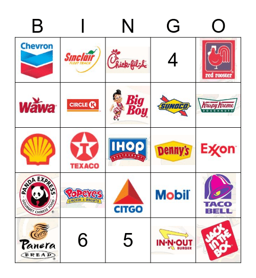 Gas Station & Fast Food Logo Bingo Card