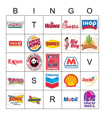 Gas Station & Fast Food Logo Bingo Card