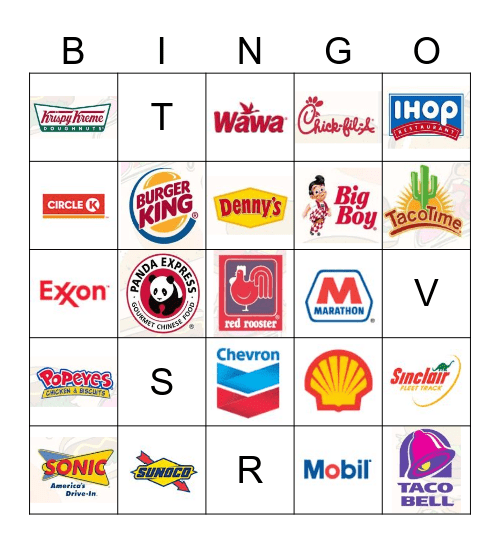 Gas Station & Fast Food Logo Bingo Card