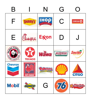 Gas Station & Fast Food Logo Bingo Card