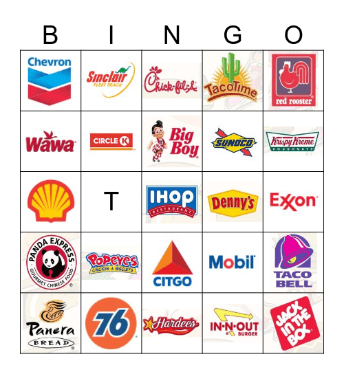 Gas Station & Fast Food Logo Bingo Card
